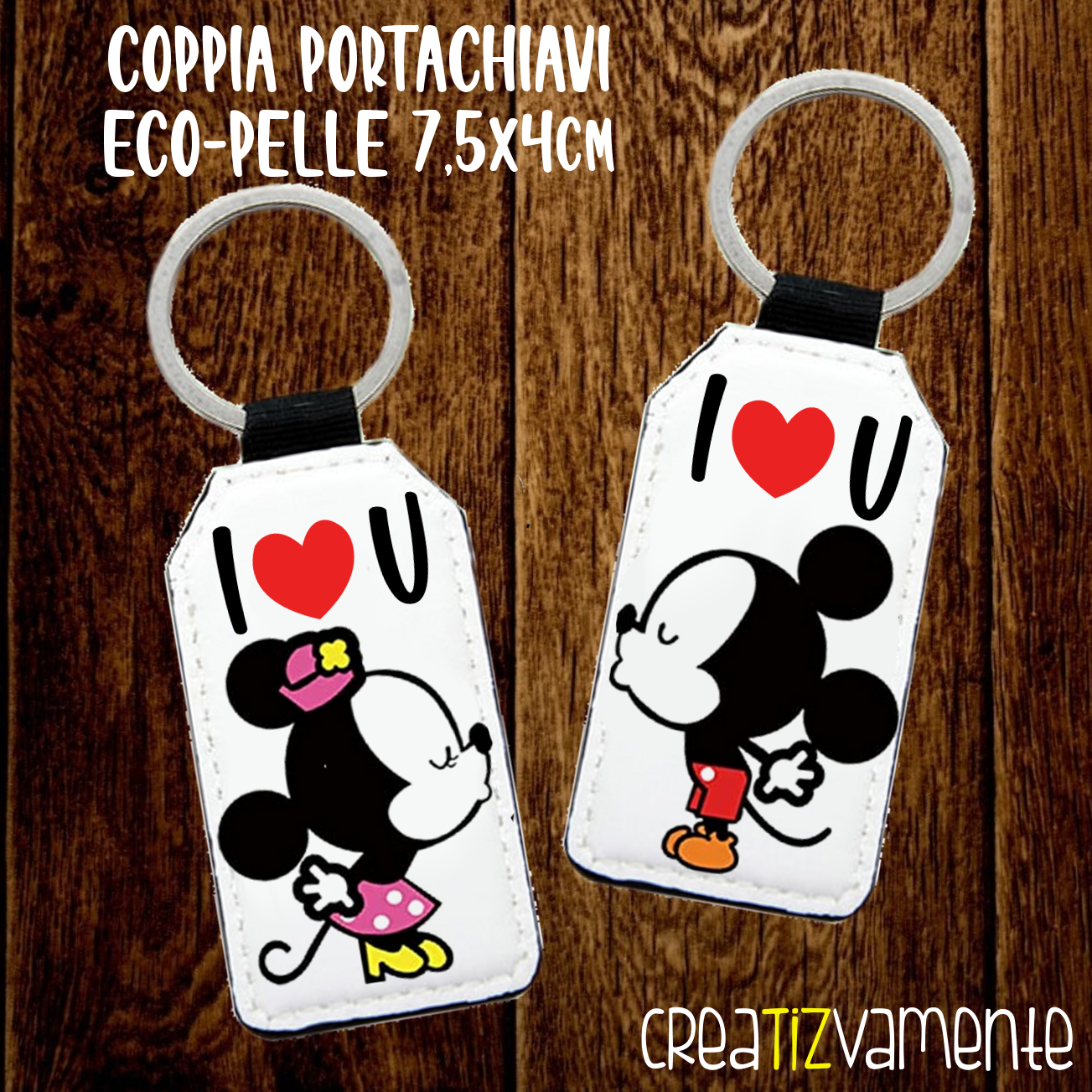 COPPIA Portachiavi eco-pelle Topolino