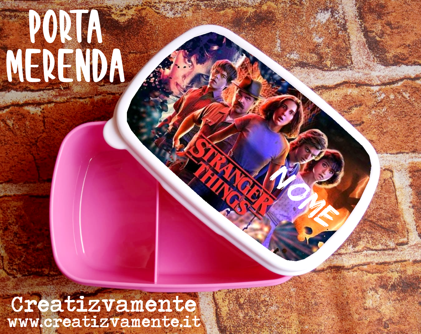 Porta merenda rosa – STRANGER THINGS – Regali Personalizzati