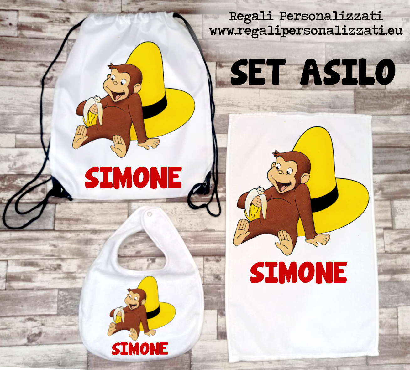 Set 3 pezzi bavaglia, asciugamano e sacchetto asilo bambino siggi  34se0595-34se0598 Siggi