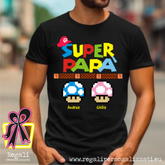 T-Shirt Uomo Nera - Papà super mario con nomi