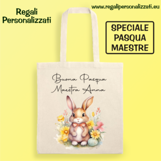 Borsa Shopping Bag Maestra Pasqua - coniglio con fiori