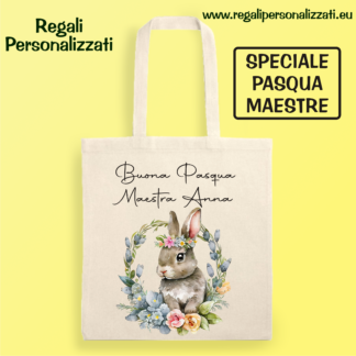 Borsa Shopping Bag Maestra Pasqua - coniglio con ghirlanda