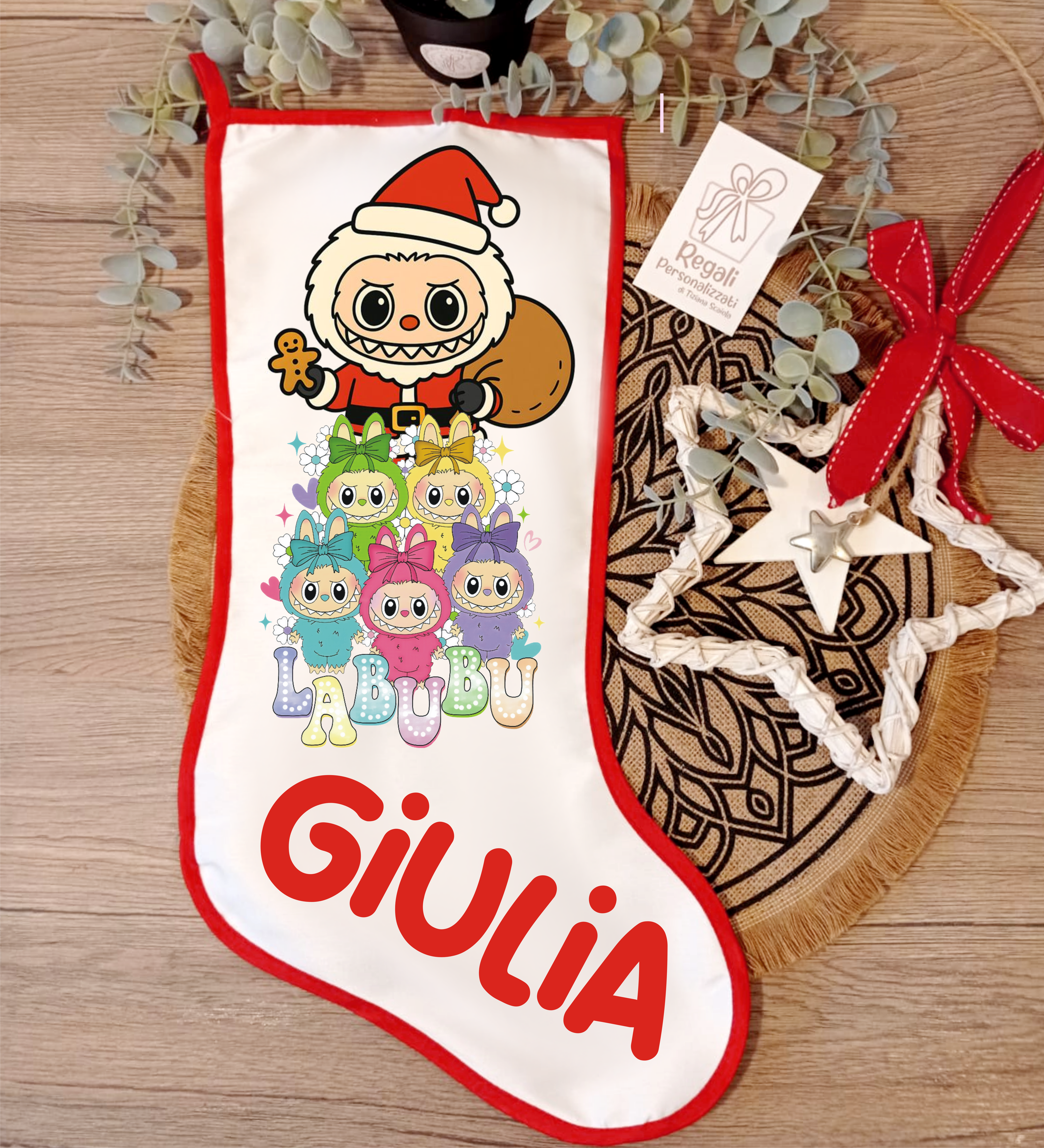 CALZA BEFANA LABUBU BABBO NATALE personalizzata con nome