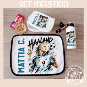 SET MERENDA calciatori HAALAND - Borraccia, Tovaglietta, Porta merenda