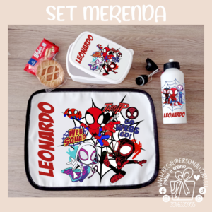 SET MERENDA Spidey Spider Man - Borraccia, Tovaglietta, Porta merenda