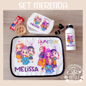 SET MERENDA Huntrix Kpop - Borraccia, Tovaglietta, Porta merenda