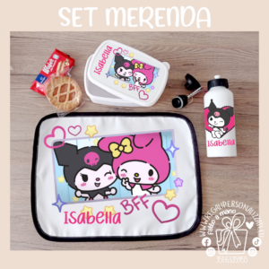 SET MERENDA Kuromi - Borraccia, Tovaglietta, Porta merenda