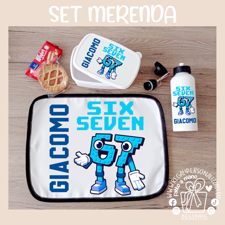 SET MERENDA SIX SEVEN blu- Borraccia, Tovaglietta, Porta merenda