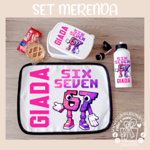 SET MERENDA SIX SEVEN rosa - Borraccia, Tovaglietta, Porta merenda