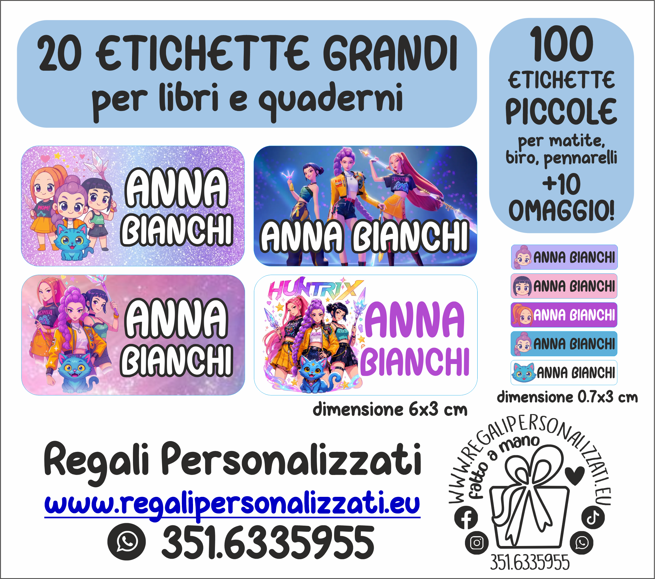 Etichette PVC scuola matite quaderni 120 pz. - HUNTRIX KPOP - immagine 2