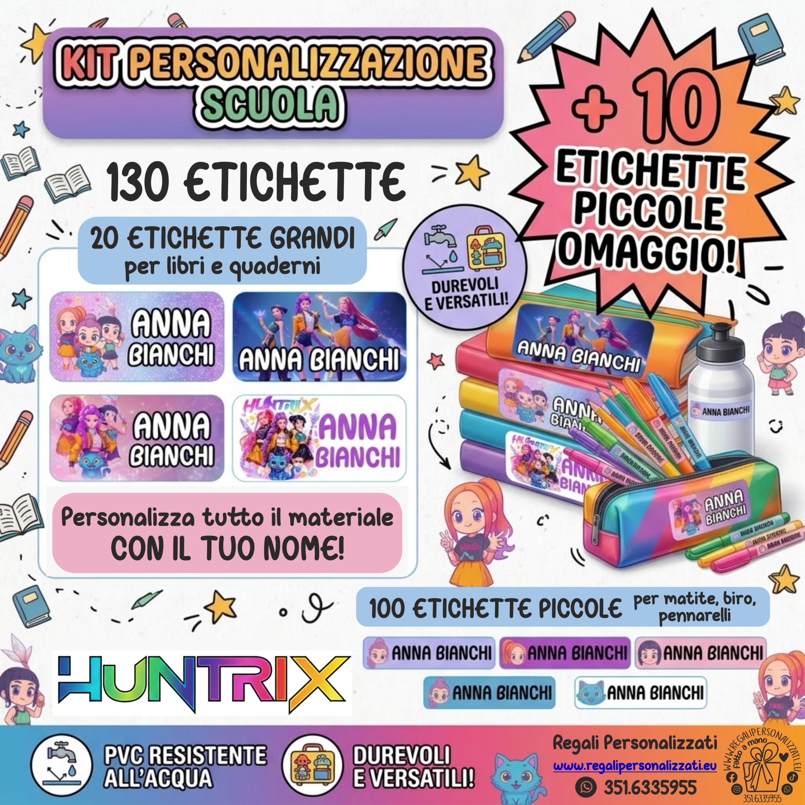 Etichette PVC scuola matite quaderni 120 pz. - HUNTRIX KPOP