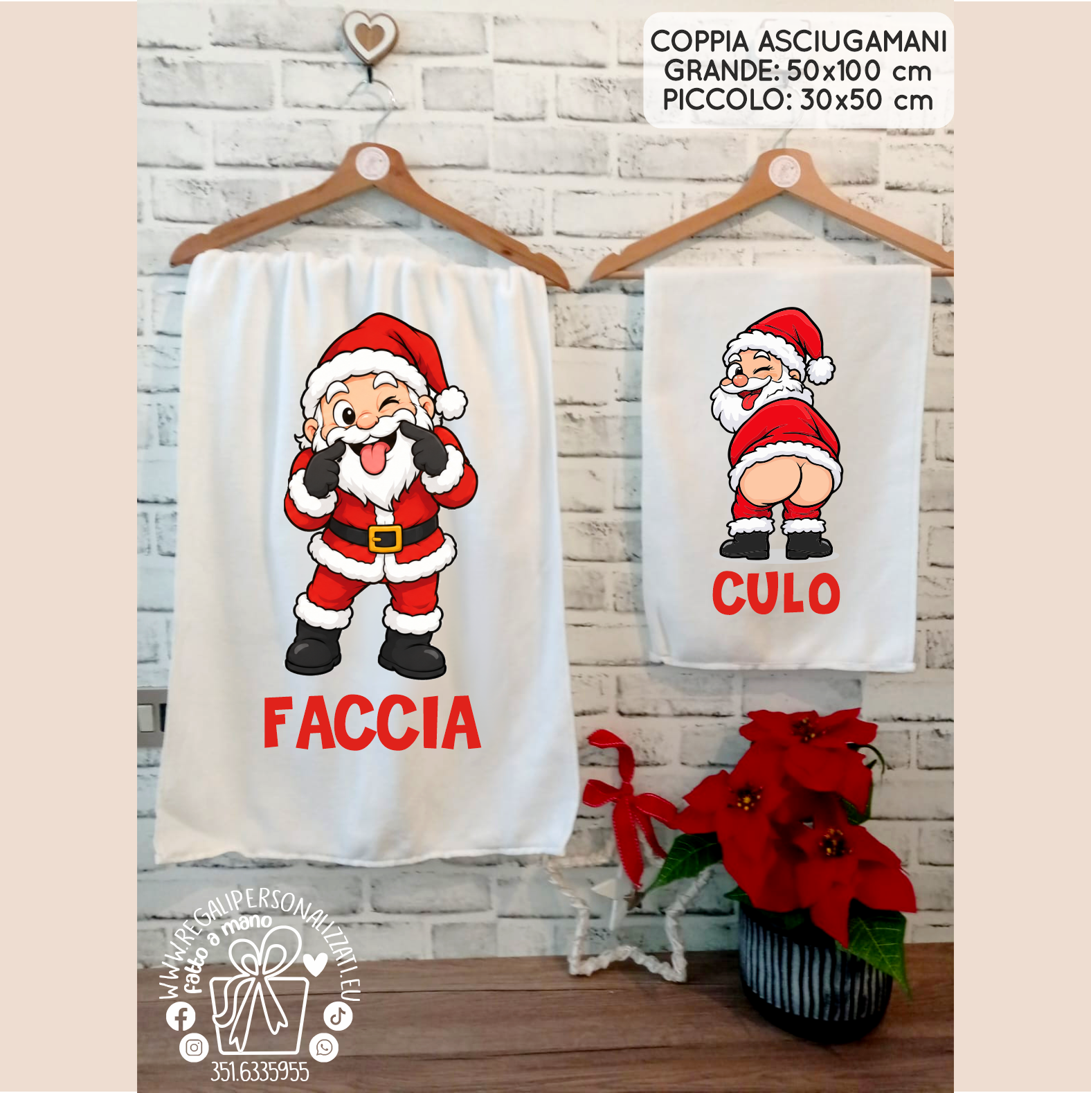 Coppia asciugamani "Faccia Culo" varie grafiche (Babbo, Grinch, Renna, Pupazzo di neve) - immagine 3