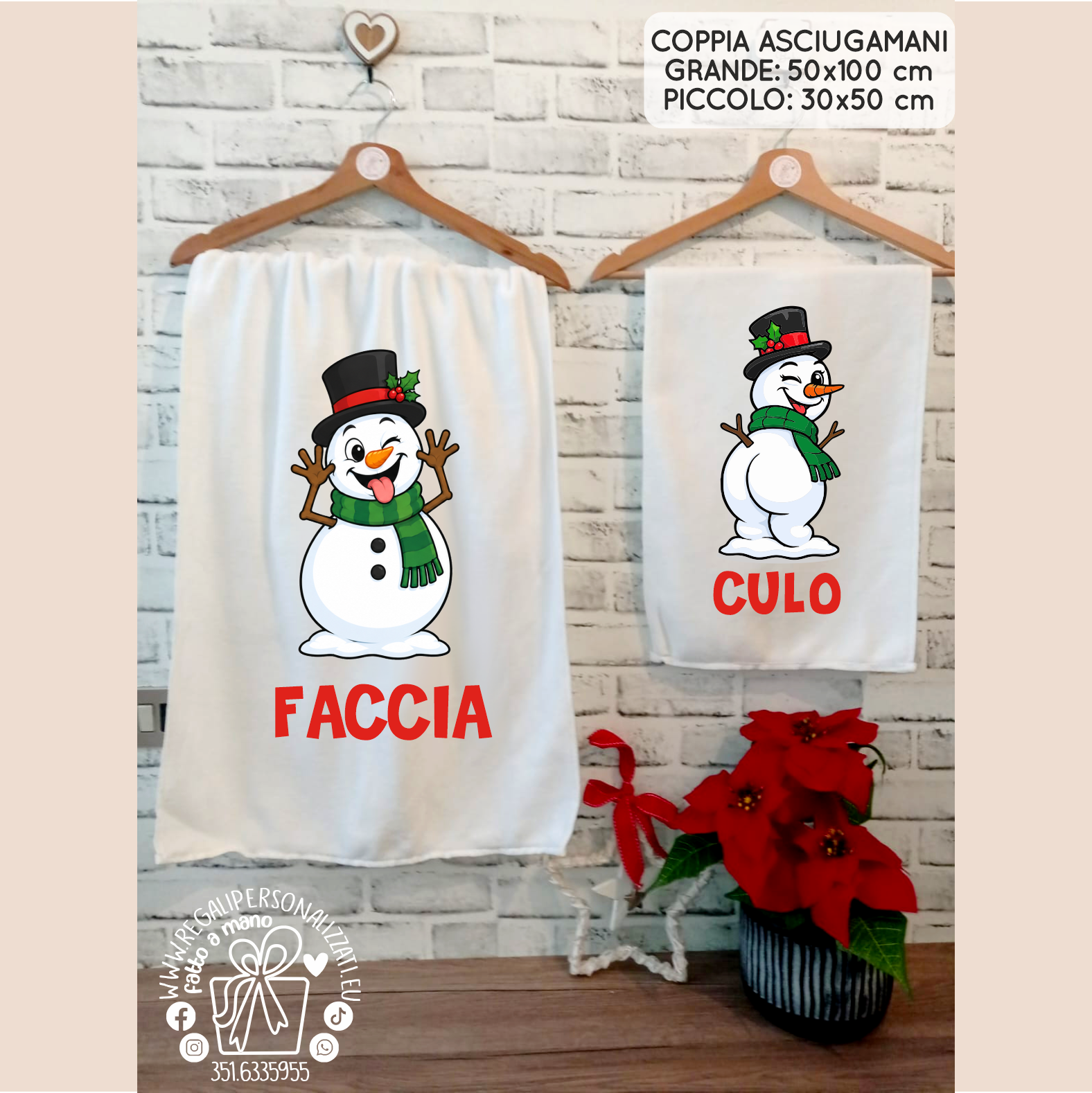 Coppia asciugamani "Faccia Culo" varie grafiche (Babbo, Grinch, Renna, Pupazzo di neve) - immagine 2