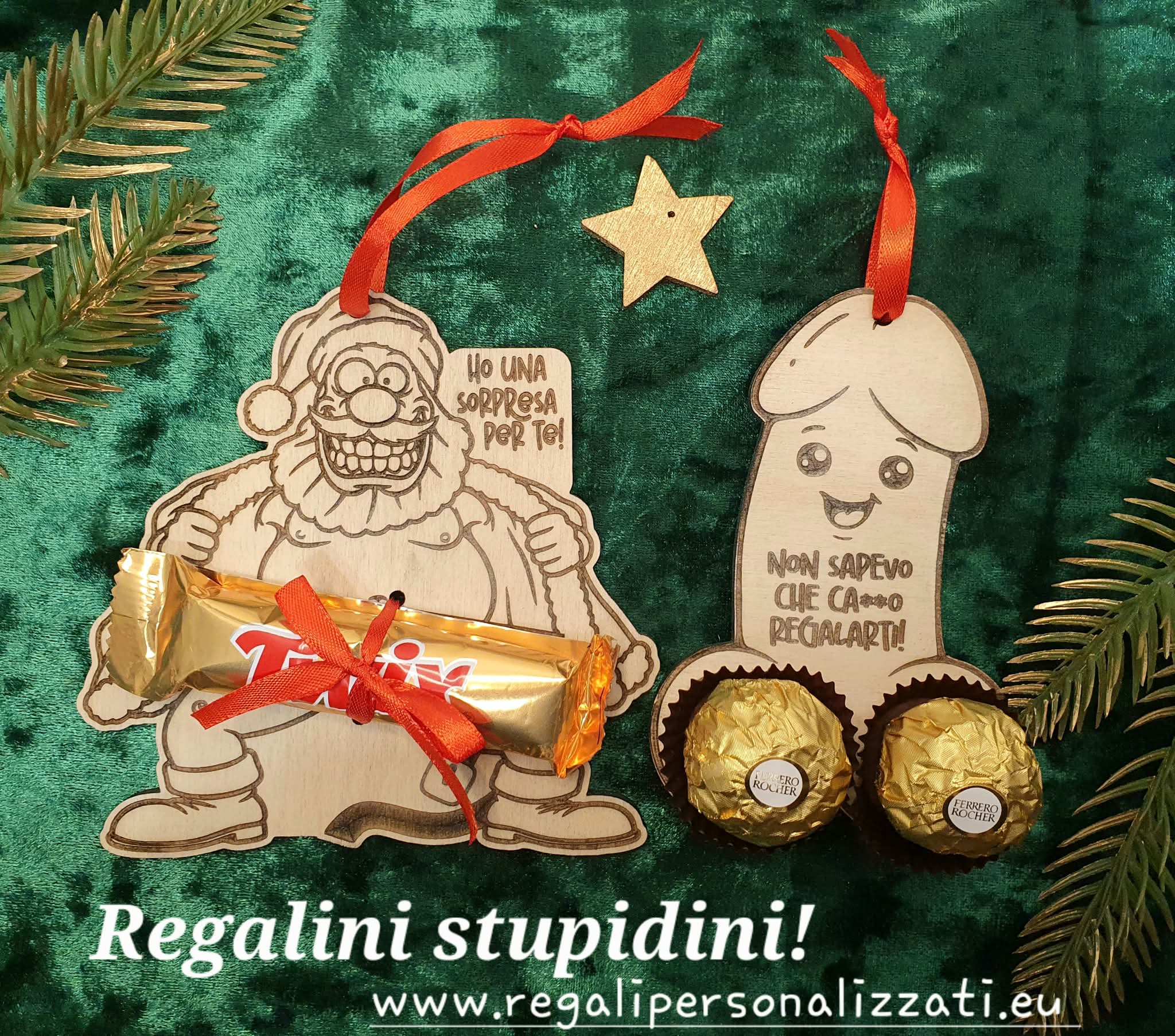 Regalini stupidi e irriverenti di Natale – Figure in legno con cioccolatini INCLUSI