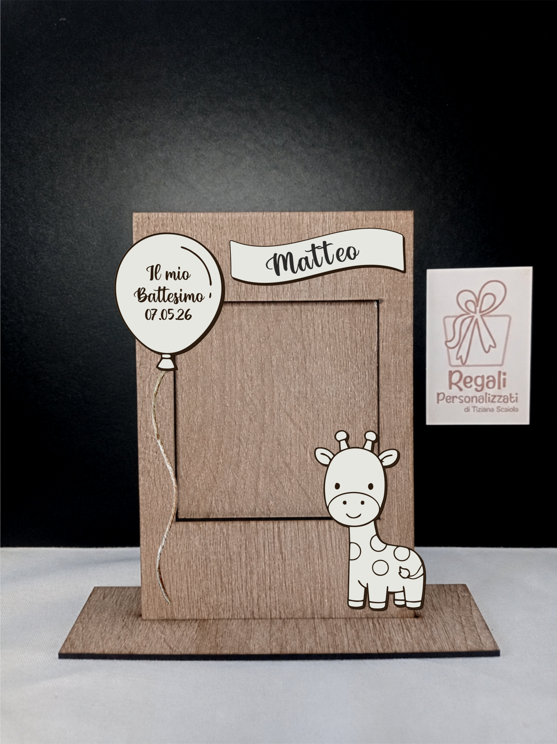 Cornice foto verticale Battesimo, Giraffa (maschietto o femminuccia) - immagine 2