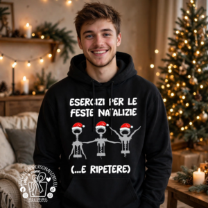 Felpa cappuccio e tascone nera - Esercizi per le feste Natale
