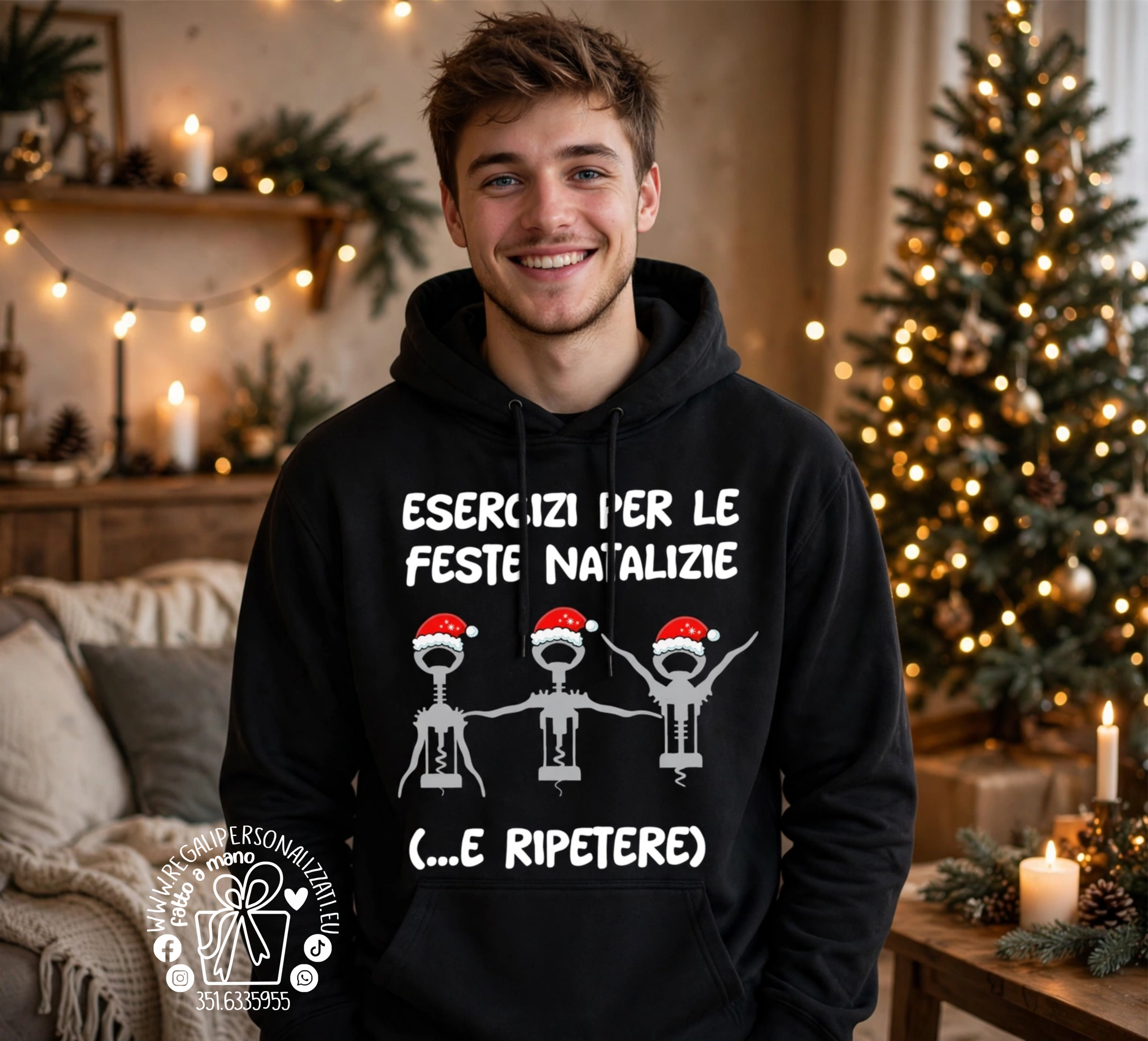Felpa cappuccio e tascone nera - Esercizi per le feste Natale