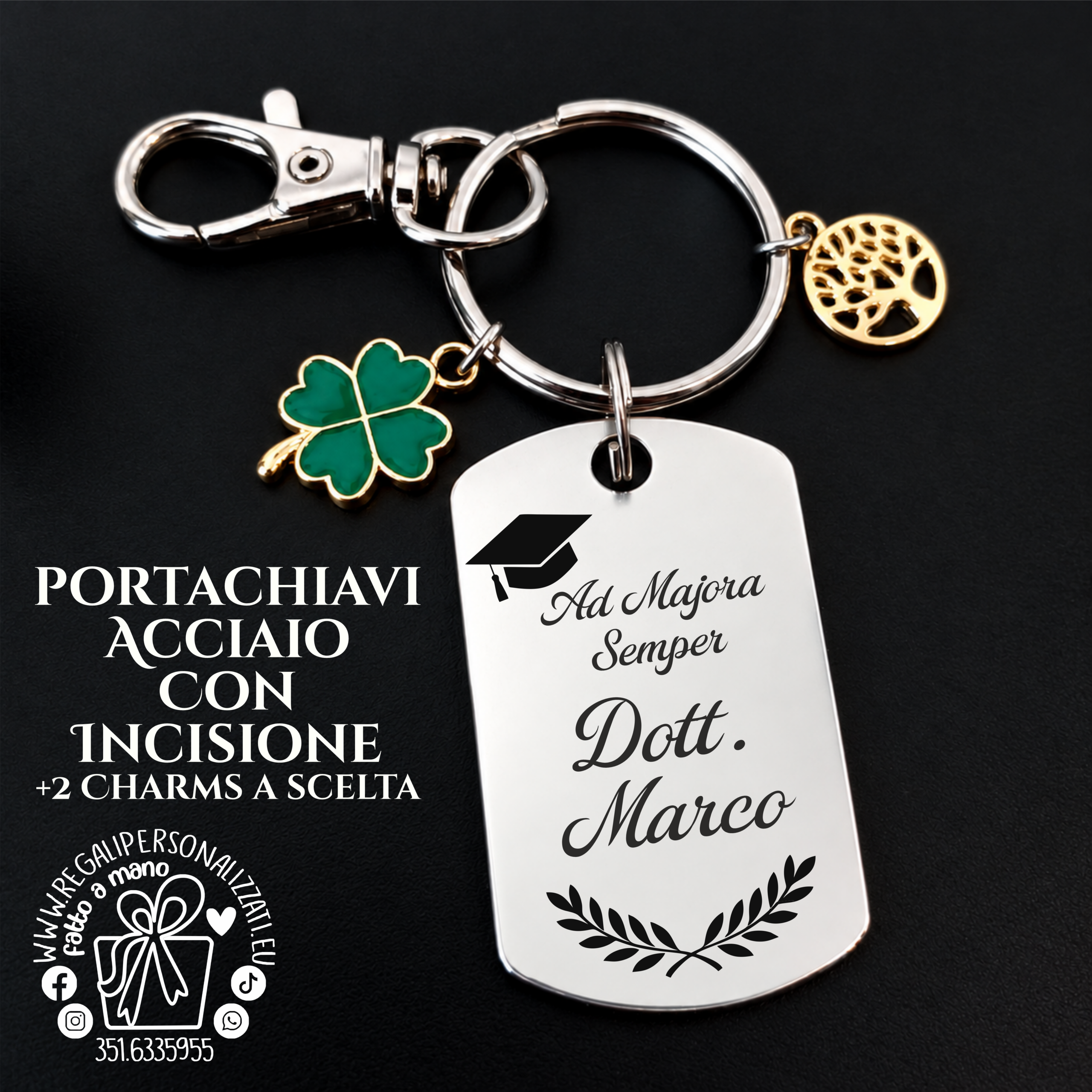 Portachiavi acciaio rettangolare - Laurea