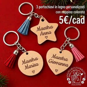 PORTACHIAVI LEGNO 3 pz PERSONALIZZATI per maestre