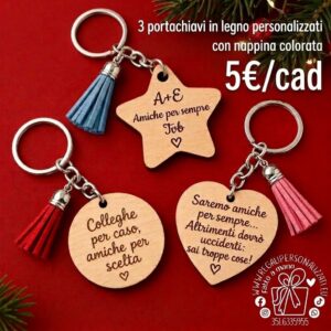 PORTACHIAVI LEGNO 3 pz PERSONALIZZATI per colleghe, amiche, parenti